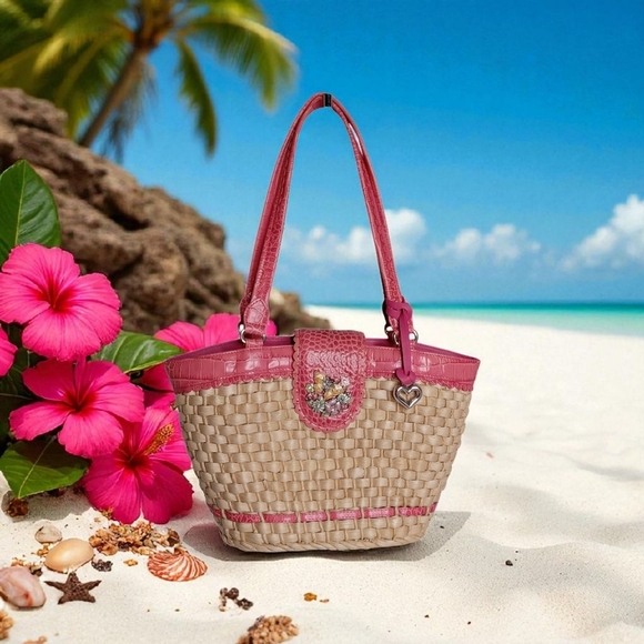 BRIGHTON STRAW BAG WITH‎ PINK TRIM (BLOSSOM) NWT